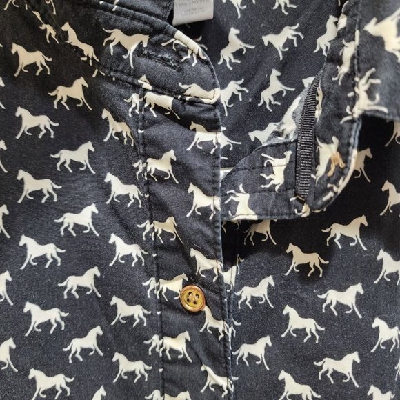 Charter Club Shirt Women's Size L Navy Horse Print Button Down - Picture 9 of 16